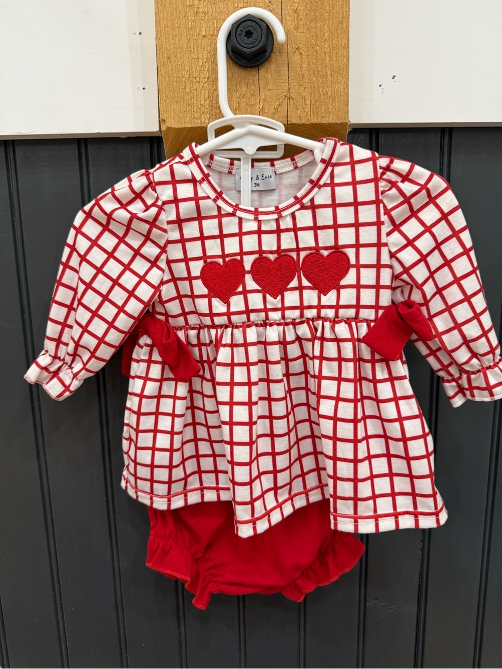 Red Grid Heart Dress & Matching Diaper Cover - Unbranded